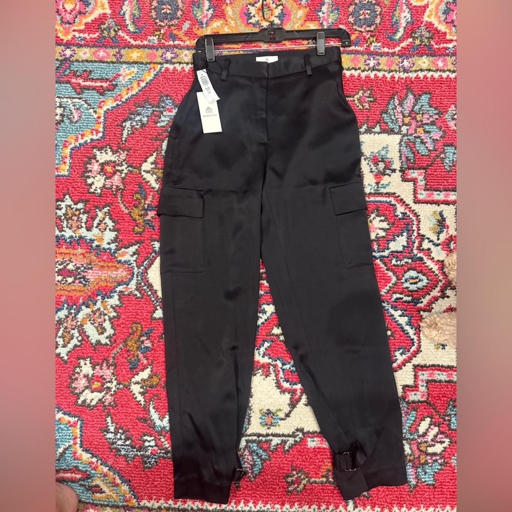 Babaton Black Satin Cargo Pants size 2